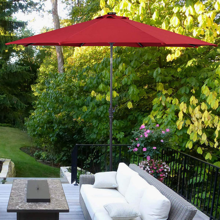 Costway Parasol Solaire de Patio 10ft Lumieres Solaires Exterieur avec Pied de Parasol Mobile de 50 LBS