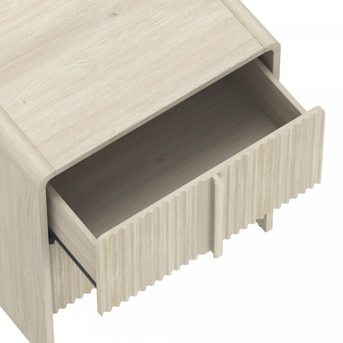 Table de nuit contemporaine Novara 56 cm en chene blanchi (2 tiroirs)