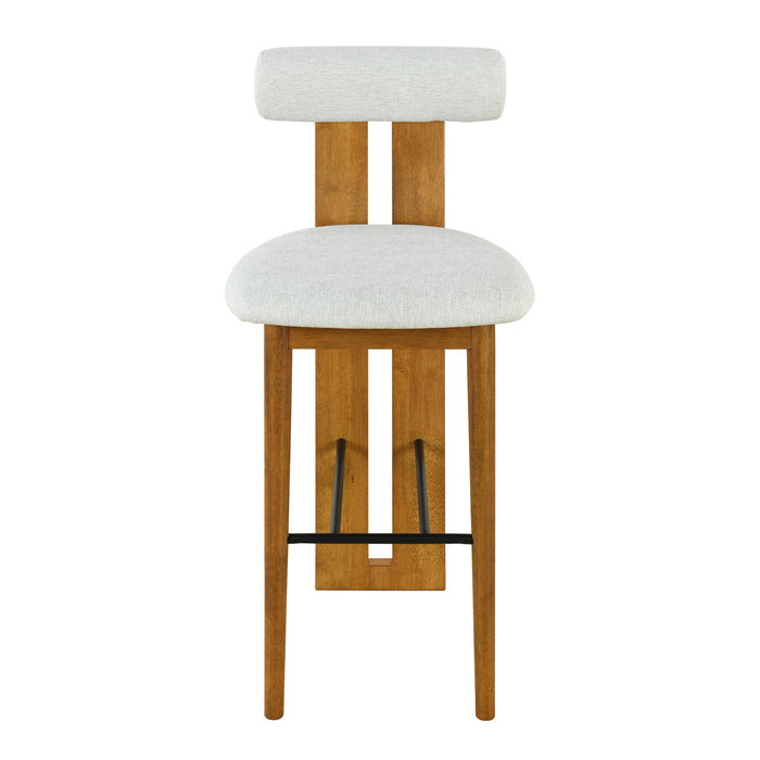 Sophia – Lot de 2 tabourets de bar modernes d’interieur en bois d’hevea avec dossier de soutien, couleur ivoire et noyer