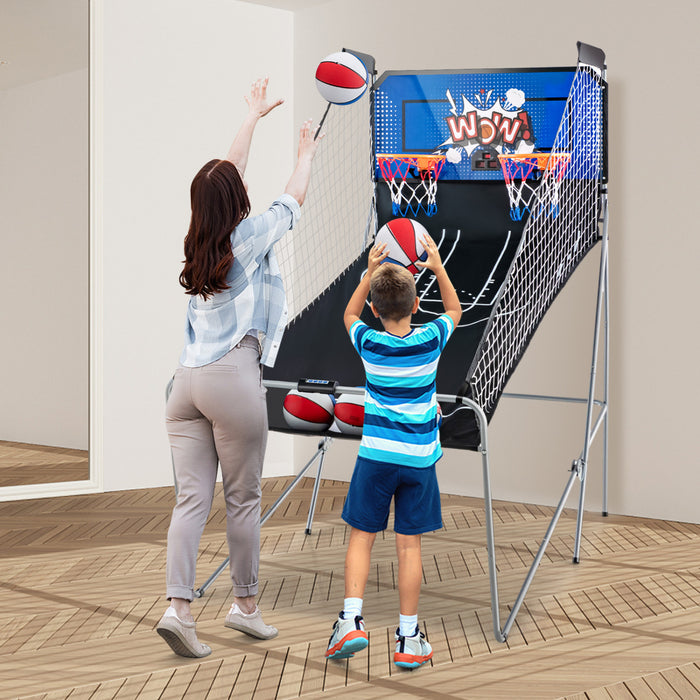 Costway Double Shot Basketball Arcade Game Avec 8 Modes De Jeu Electronic Scoring Bleu