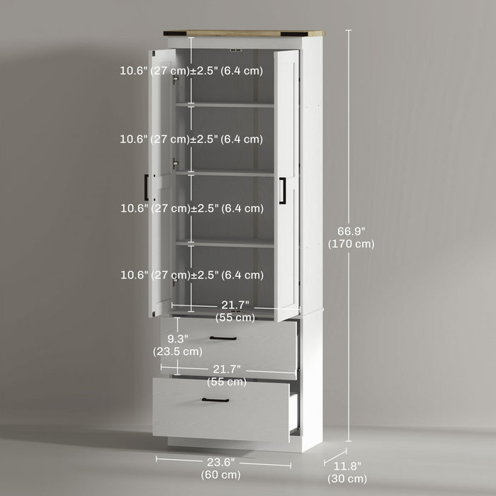 HOMCOM Armoire de garde-manger de cuisine 67\", etageres reglables, creme