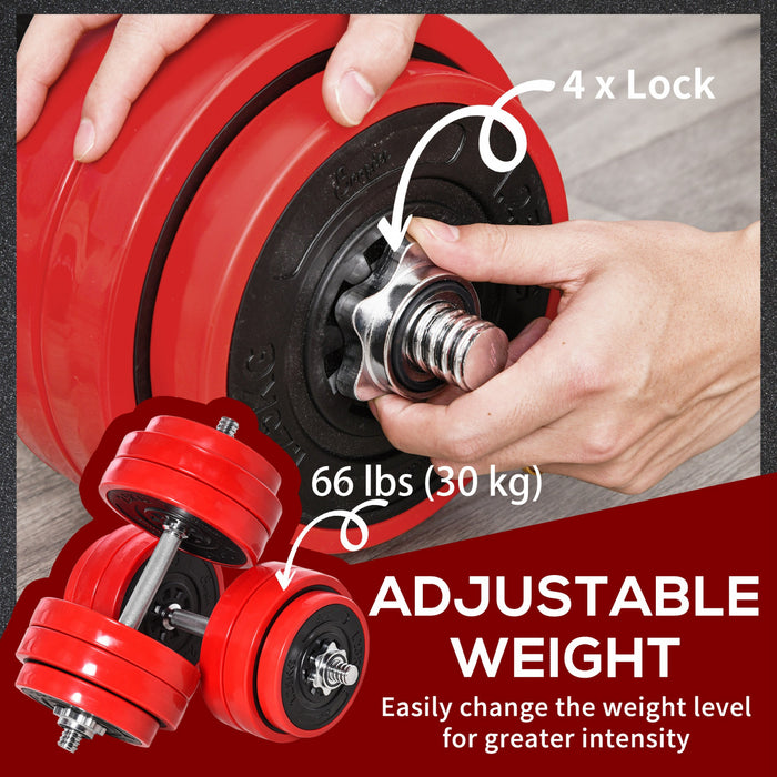 Soozier 66lbs - Ensemble reglable 2-en-1 d'halteres et de barres d'halteres - Disques de musculation, barres, pinces de fixation - Salle de sport a domicile, espace sportif