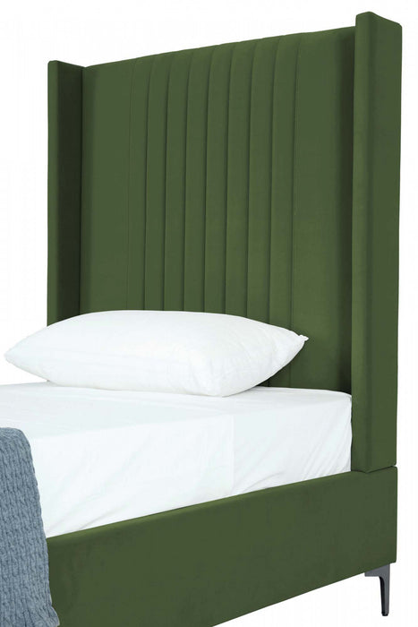 Lit jumeau Promenade style milieu du siecle moderne en velours capitonne vert mousse