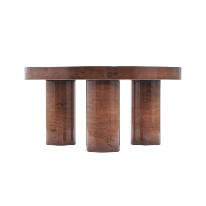 Table basse ronde moderne Lira 31,5 pouces placage bois a trois pieds cylindriques, brun