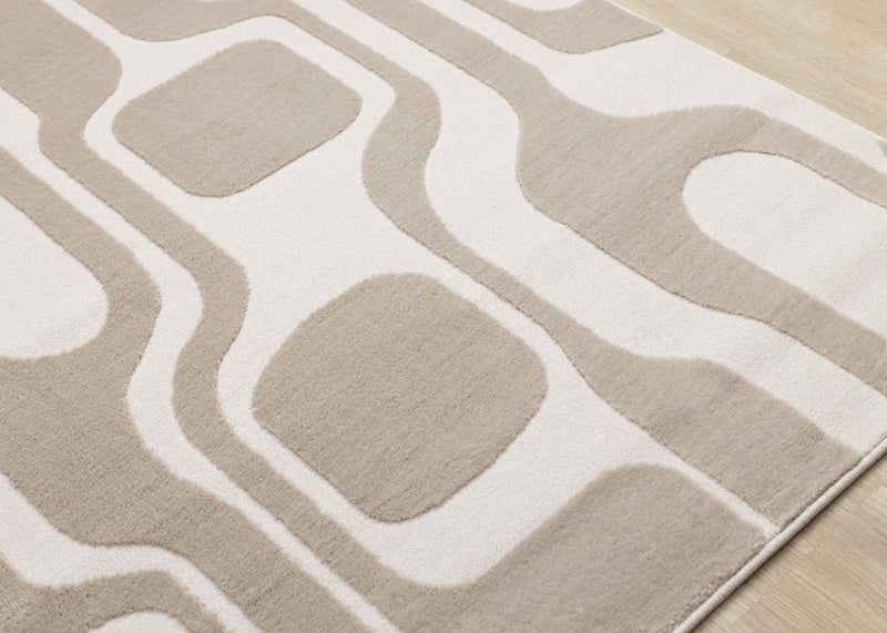 Carpette Leopold beige et crème de style moderne du milieu du 20e siècle - 7 pi 10 po x 10 pi 6 po