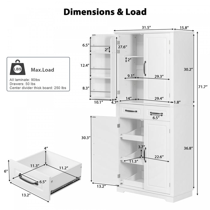 Armoire De Rangement Fabian 72\" Avec Etageres Reglables Et Organiseurs Coulissants - Blanche