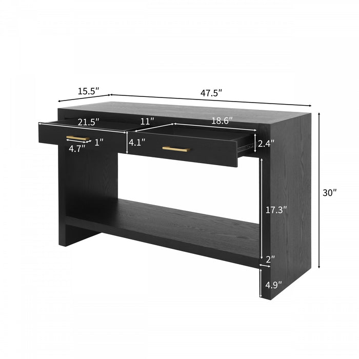 Console de style maison de campagne Aubrey 120 cm avec rangement - noire