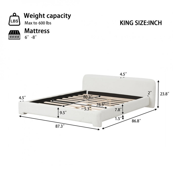 Joyce Lit confortable et elegant avec revetement pour chambre, Taille King, Blanc
