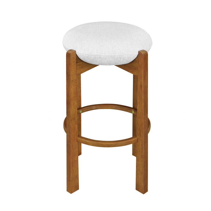 Olivia – Lot de 2 tabourets de bar d’interieur en bois d’hevea avec assise ronde, structure durable et revetement en tissu