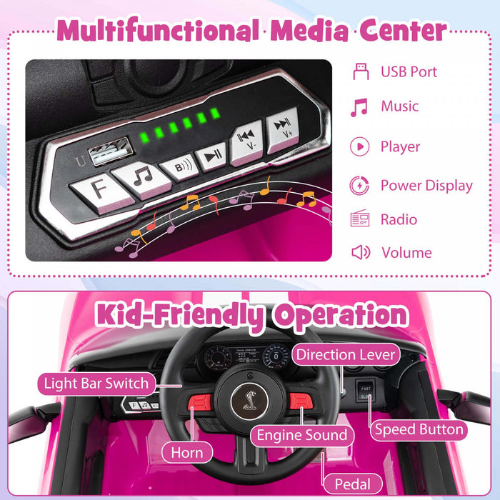 Costway 12v Sous Licence Ford Mustang Shelby Gt500 Enfants Rouler Sur Voiture Avec Telecommande Rose