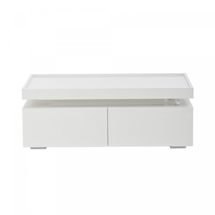 Aiden table basse LED – table basse avec tiroirs de rangement et eclairage controle par application, blanc