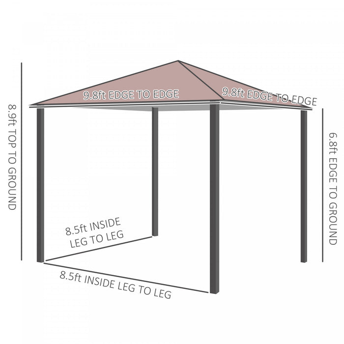 Outsunny 10x10pi Gazebo De Jardin En Acier Patio Auvent Exterieur Evenement Fete Tente Arriere Cour Abri Soleil Avec Rideau Cafe