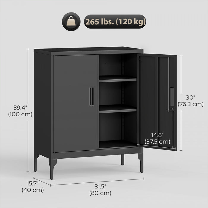 HOMCOM Armoire de rangement metallique avec serrure, armoire en acier, noir
