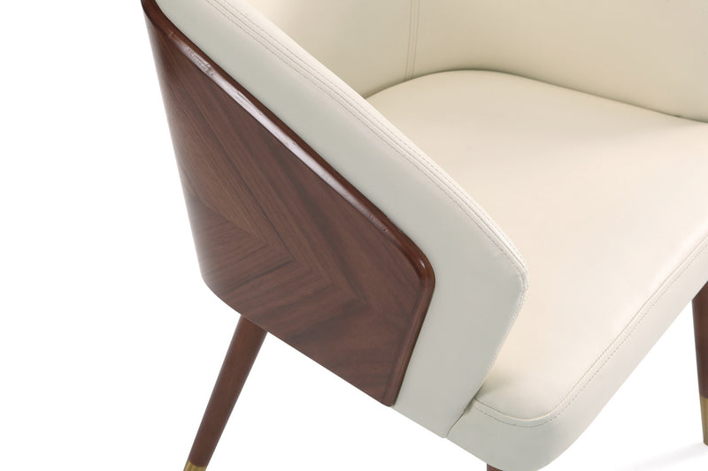 Chaise de salle a manger moderne en bois et cuir vegetalien Reeva en creme - Lot de 2