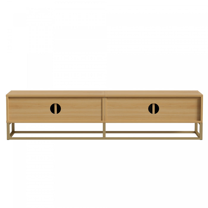 Aspect Meuble TV Moderne 70.8 po avec Finition Bois Graine et Charnieres a Fermeture Amortie, Naturel
