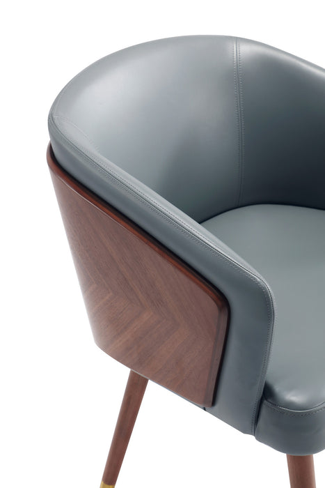 Chaise de salle a manger moderne en bois et cuir vegetalien Reeva en gris - Lot de 2
