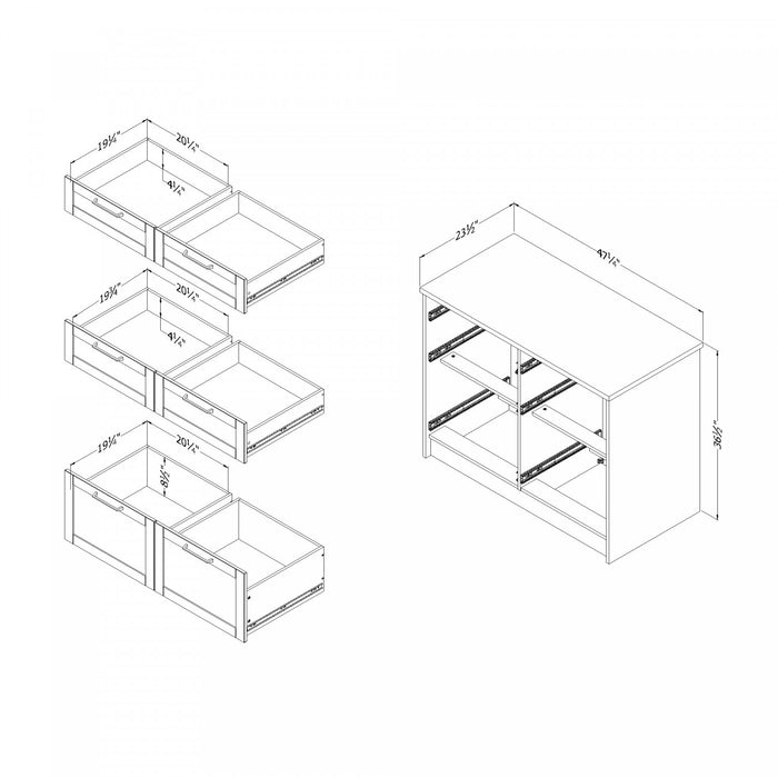 Toscano Ilot De Cuisine 6 Tiroirs - Blanc Et Erable Noix De Muscade