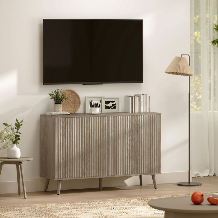HOMCOM Buffet moderne cannele avec etageres reglables, gris clair