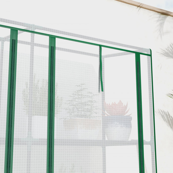 Outsunny Mini Serre Adossee Avec 3 Etageres, 3 Portes Enroulables, Blanc