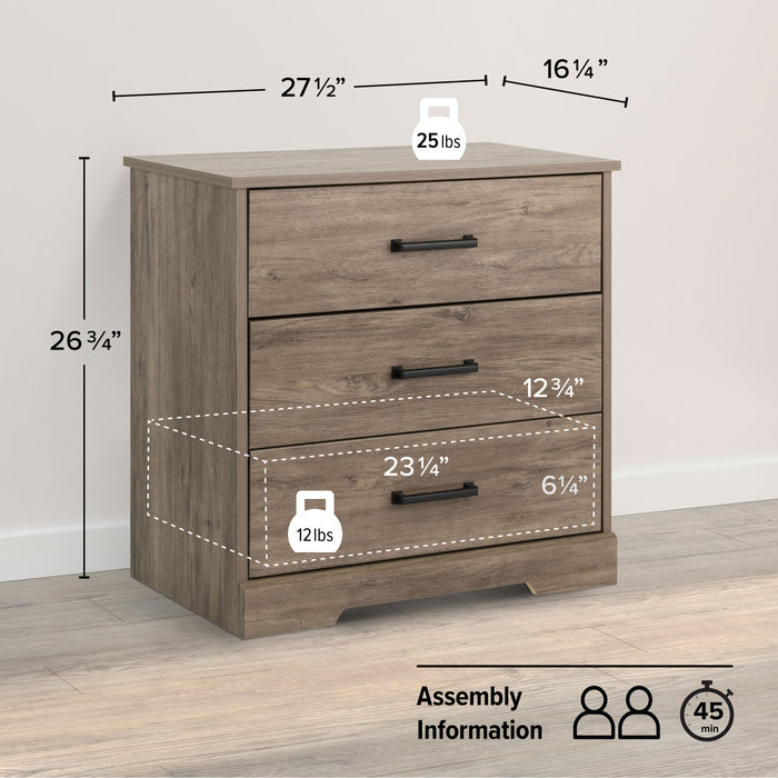Table de nuit champêtre Rustic Ridge de Prepac à 3 tiroirs - brune