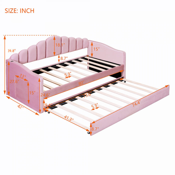 Lily Lit Relevable Capitonne avec Lit Gigogne et Ports de Chargement USB, Taille Twin, Rose