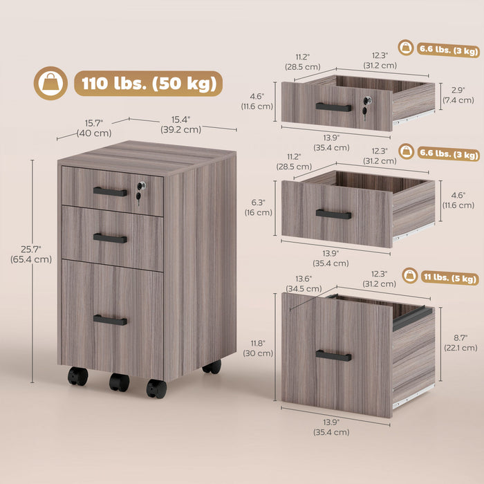 HOMCOM Classeur 3 Tiroirs avec Barres de Suspension, Gris