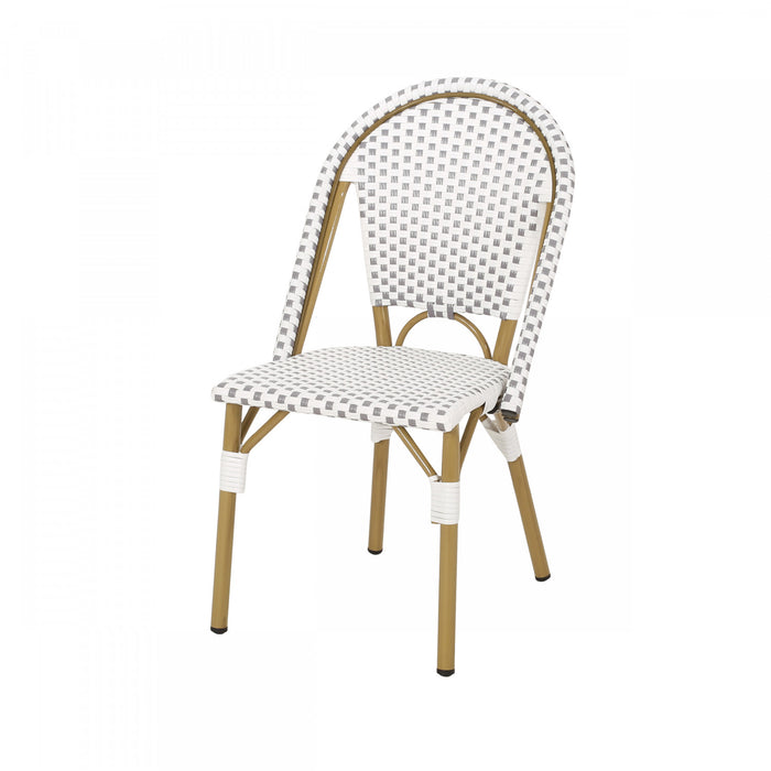 Chaises de bistrot francaises Julien en rotin synthetique et aluminium, lot de 2 - gris et blanc