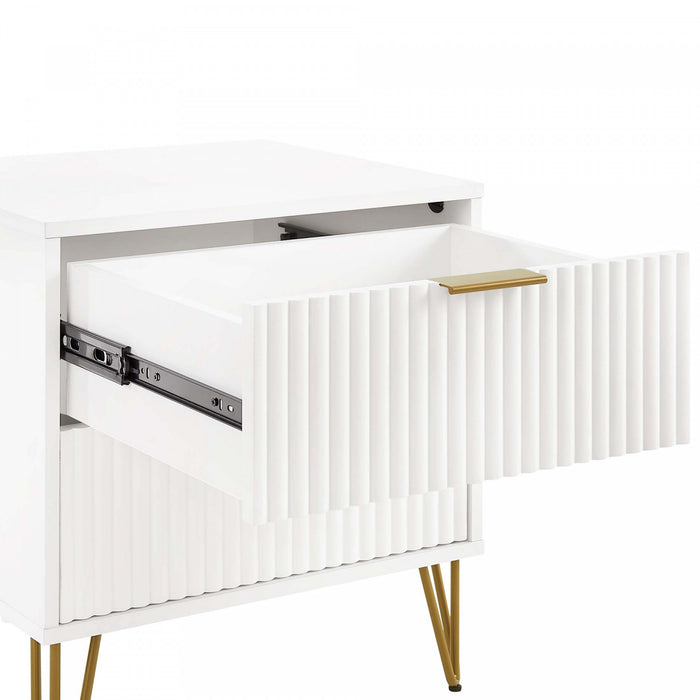 Table de nuit moderne Dumbo 20\" a cannelures en blanc (2 tiroirs)