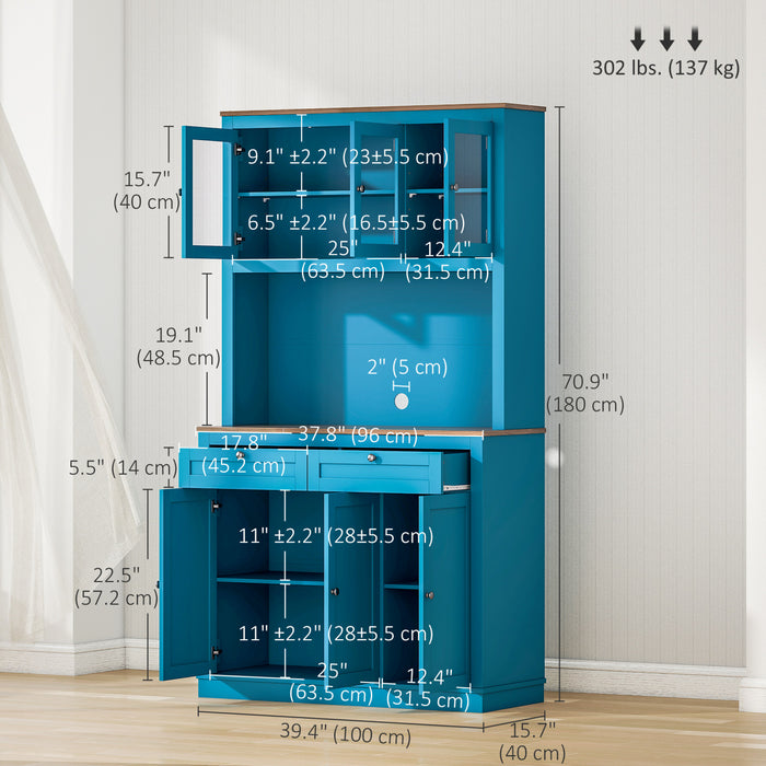 HOMCOM Armoire de Cuisine 71\", Buffet avec Espace Micro-ondes, Bleu fonce