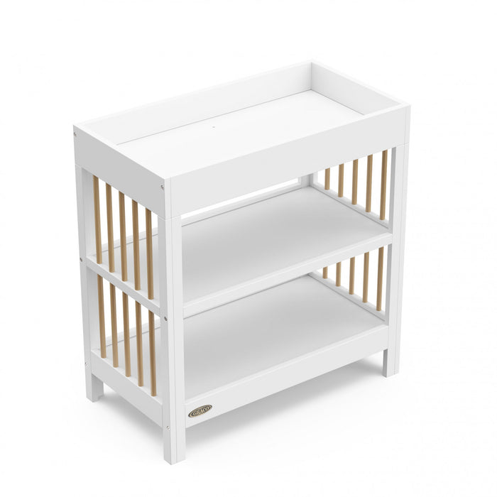 Graco Teddi Table a langer avec matelas a langer resistant a l’eau - Blanc avec bois clair