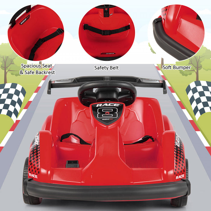 Costway 6v Batterie Alimentee Go Kart Enfants Rouler Sur 4 Roues Racer Rc W / Pare-chocs & Musique Rouge