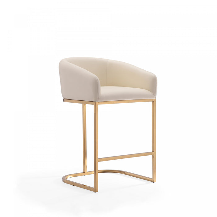 Tabouret de comptoir rembourre en metal style mid-century Louvre, creme - Lot de 2