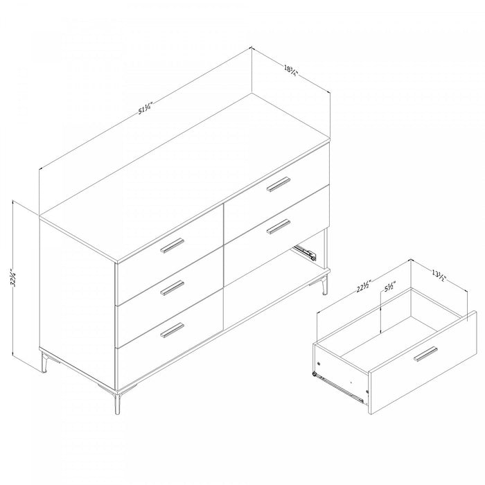  Commode Musano à 6 tiroirs avec pattes en métal - chêne gris