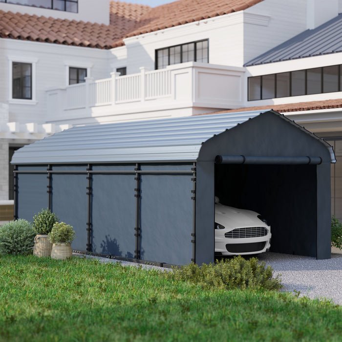 Outsunny Abri D'auto 10'x15' Avec Toit En Metal, Parois Laterales Amovibles