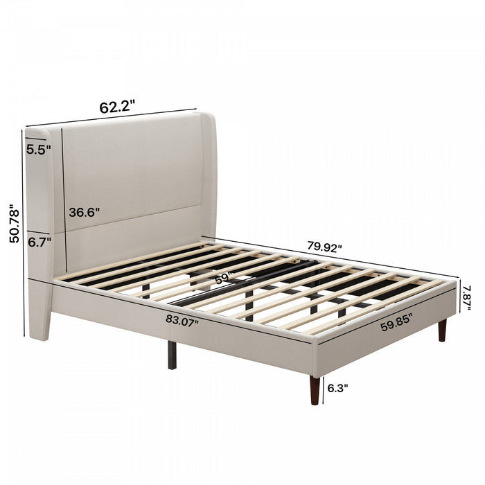 Cadre de lit Queen Harper rembourre avec tete de lit haute, en tissu chenille, beige