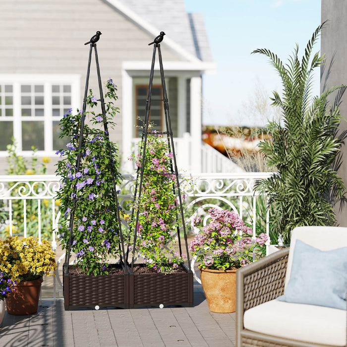 Costway 1 Pcs Lit De Jardin Eleve Avec Boite De Plante Et Trellis Obelisque Roues Verrouillables Planteur De Cage