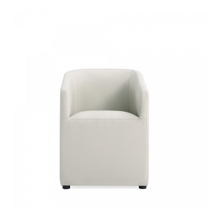 Fauteuil moderne Anna Round en cuir vegetalien gris pierre - Lot de 2