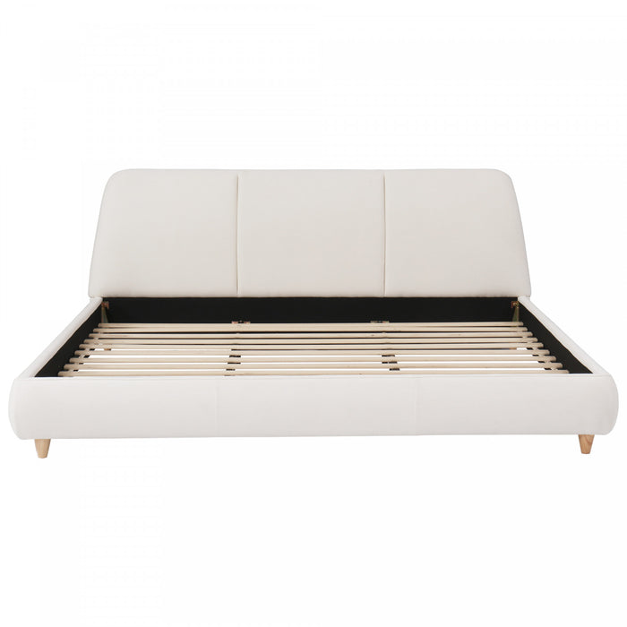 Lit Acheson Rembourre avec Tete de Lit en Lin Doux, Taille King - Beige