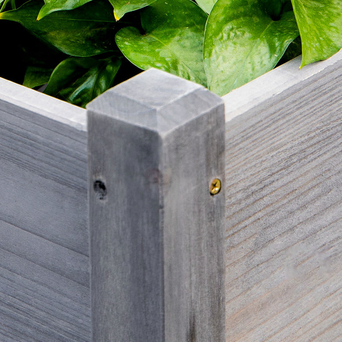 Outsunny Lit De Jardin Sureleve Avec 3 Jardinieres, Support Pour Plantes En Bois Autoportant Avec Trous De Drainage, Pour Legumes, Herbes Et Fleurs, Gris