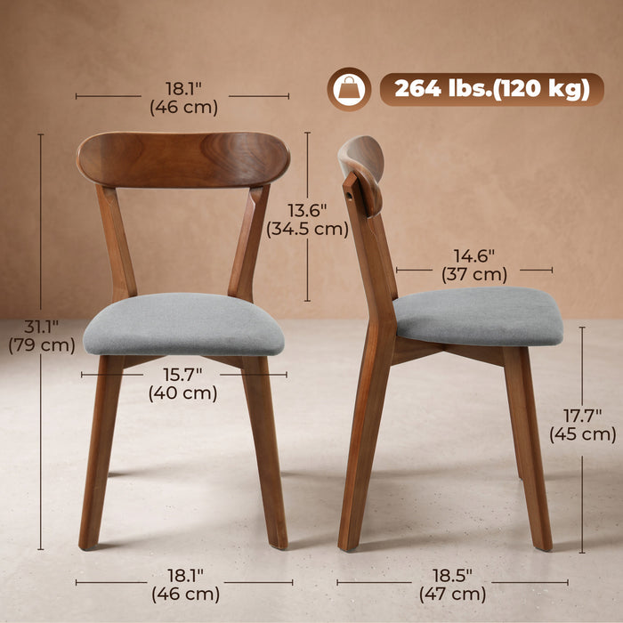 HOMCOM Lot de 2 chaises de salle a manger avec dossier incurve, gris et marron