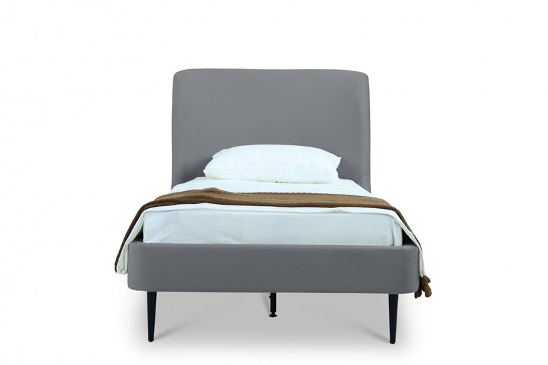 Lit une place Heather style milieu du siecle moderne, rembourre en velours gris et noir