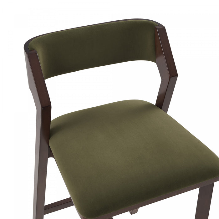 Tabouret de bar moderne Patricia en bois avec revetement en tissu vert tortue