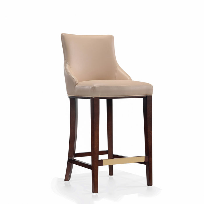Tabouret de bar moderne en bois avec assise rembourree Shubert, coloris beige - Lot de 3