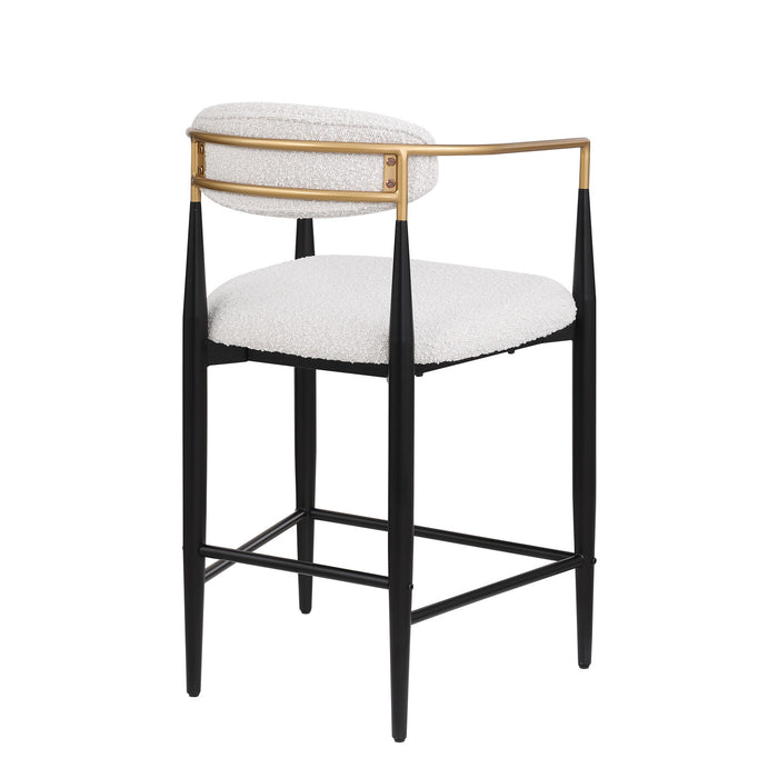 Ensemble De 2 Tabourets Hauteur Comptoir Tammy En Tissu Bouclé Avec Accents Dorés - Blanc