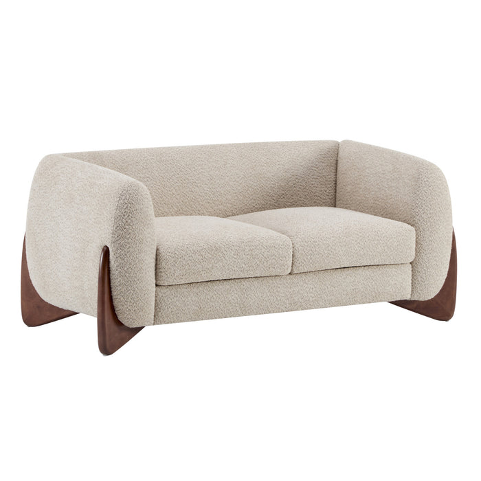 Lillian Canape deux places moderne en bois massif avec revetement en boucle, assise confortable, amande