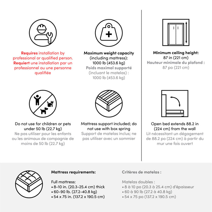 Lit double escamotable Key West de Bestar de 88 po (L) avec organisateur de garde-robe - blanc chêne lin