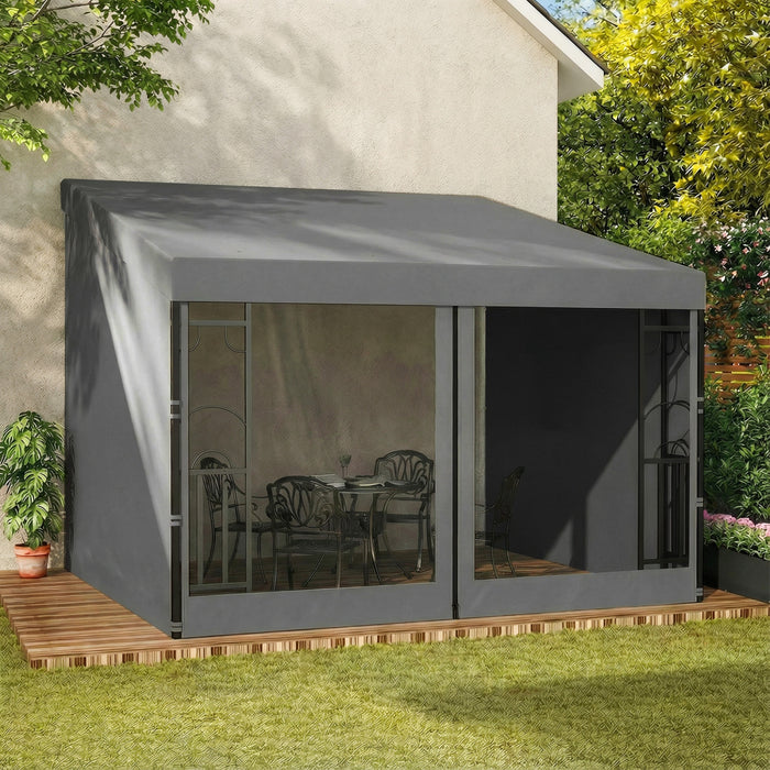 Outsunny Pergola murale 3 m x 3 m avec rideaux et moustiquaires, tonnelle exterieure