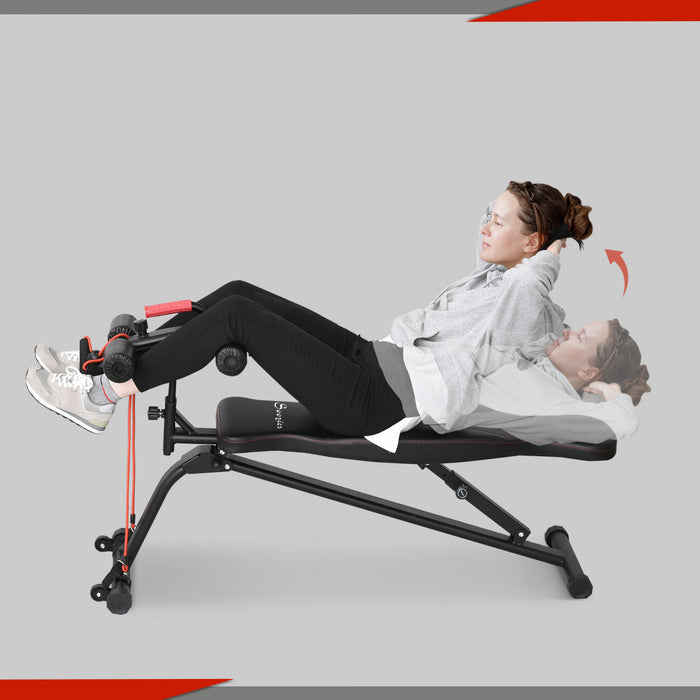 Soozier Banc Assis Et Halteres Multifonctionnel, Banc Utilitaire D'exercice Avec Corde Resistante Pour La Maison, Le Bureau Et La Salle De Sport, Noir