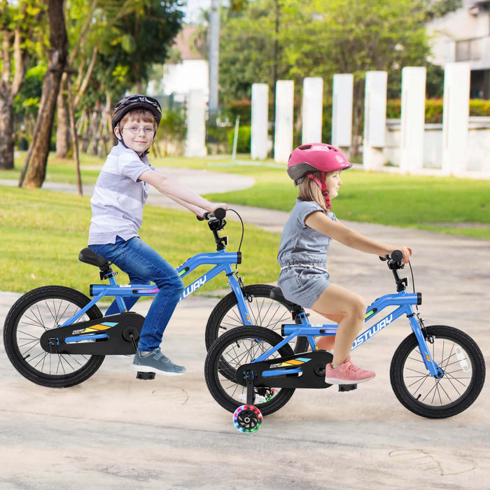 Costway 18\" Led Eclaire Velo Pour Enfants Avec Siege Reglable Coaster Frein Roues D'entrainement Bleu