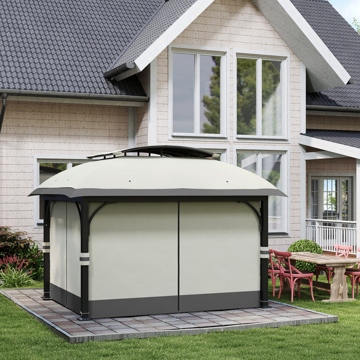 Outsunny Tonnelle A Double Toit 11 x 13' Avec Filet Et Rideaux, Gris Clair